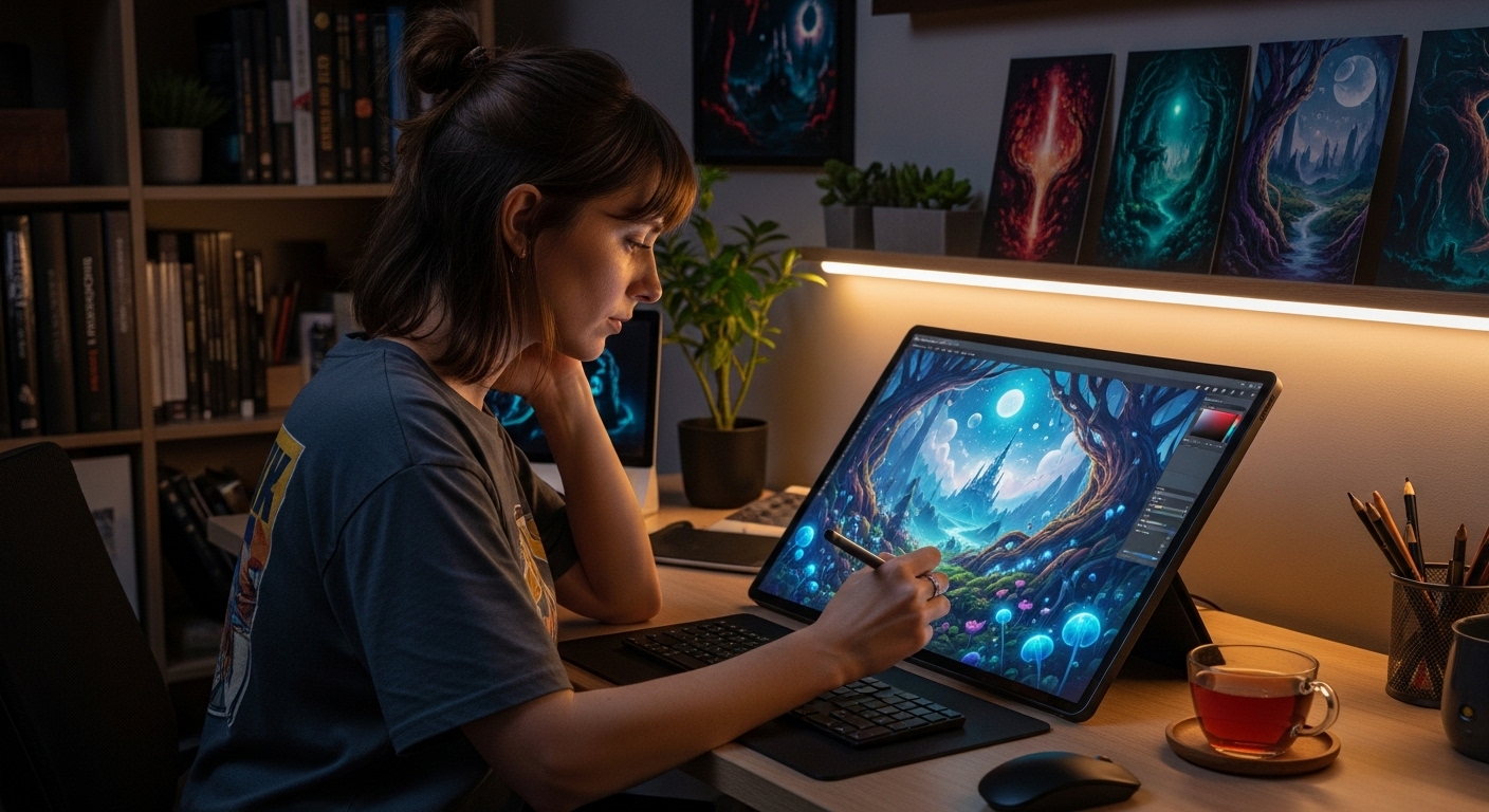 Digital artist working with dithering techniques