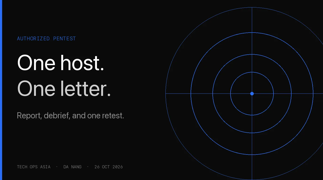 Dark card with a blue radar and the words One host. One letter.